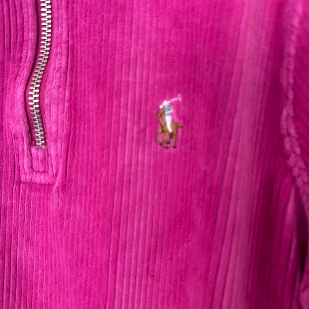 Ralph Lauren Polo girls kids quarter zip Corduroy ribbed Sweatshirt - Magenta - Picture 4 of 10
